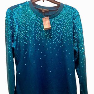 I.N.C. International Concepts (Macy's) Women's Sequin Top sz. L - peacock blue